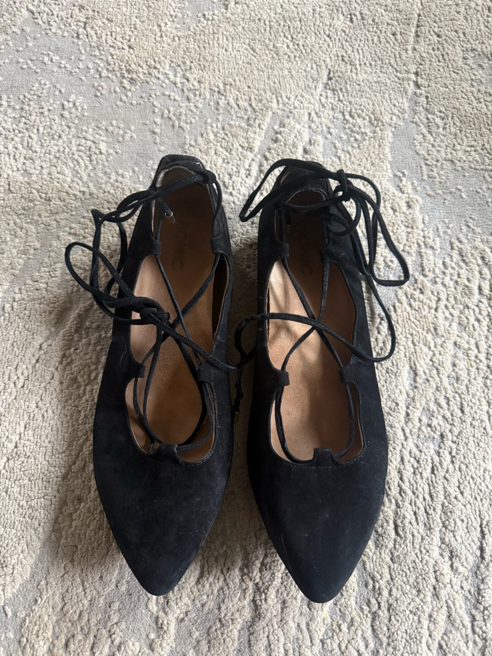 Vionic Lucinda Black suede LaceUp Pointed Toe Flats ballet style orthotic 10